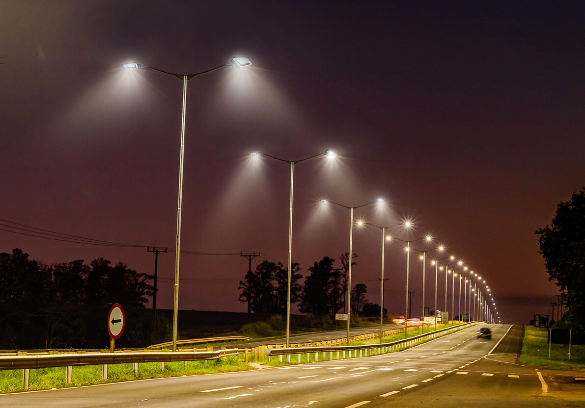 Road with deals street lights